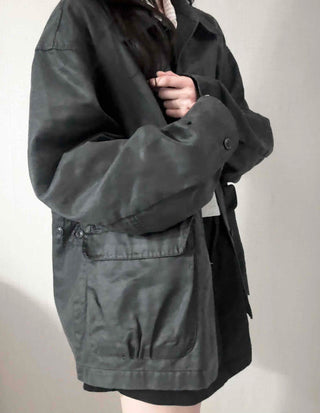 Military Wash Loose Fit Long Field Jacket