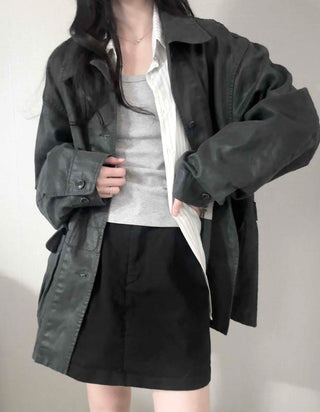 Military Wash Loose Fit Long Field Jacket