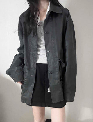 Military Wash Loose Fit Long Field Jacket