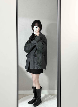 Military Wash Loose Fit Long Field Jacket