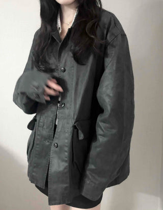 Military Wash Loose Fit Long Field Jacket
