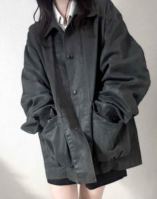 Military Wash Loose Fit Long Field Jacket