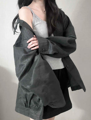 Military Wash Loose Fit Long Field Jacket