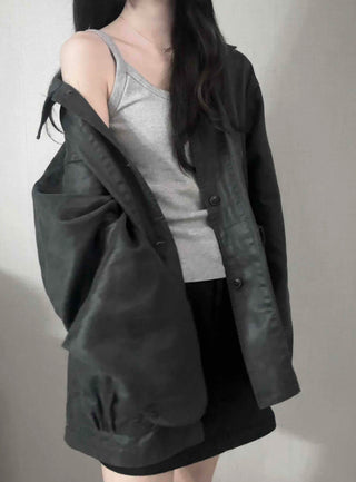 Military Wash Loose Fit Long Field Jacket