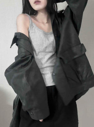 Military Wash Loose Fit Long Field Jacket