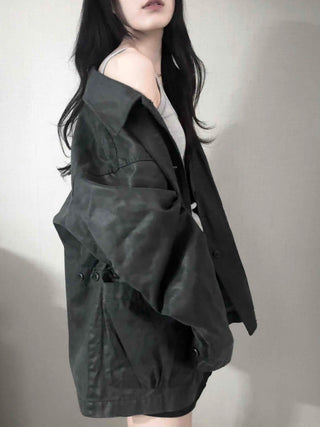 Military Wash Loose Fit Long Field Jacket