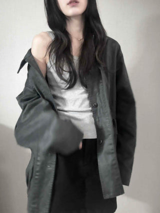 Military Wash Loose Fit Long Field Jacket