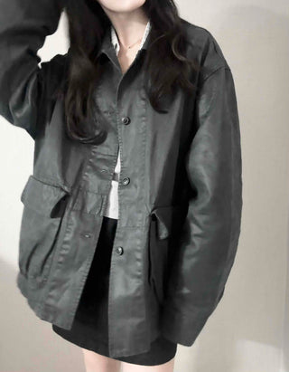 Military Wash Loose Fit Long Field Jacket