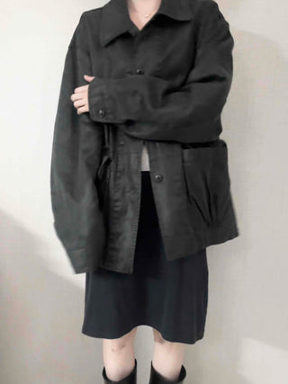 Military Wash Loose Fit Long Field Jacket