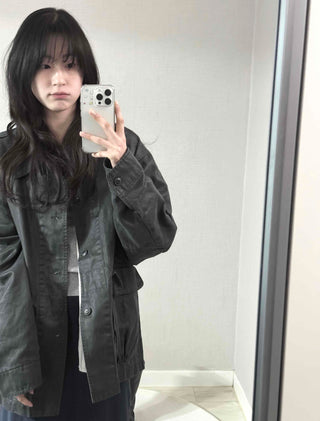 Military Wash Loose Fit Long Field Jacket