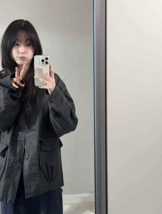Military Wash Loose Fit Long Field Jacket
