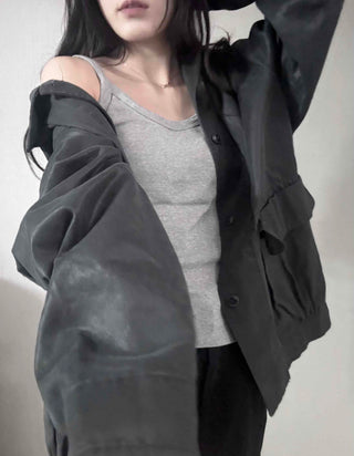 Military Wash Loose Fit Long Field Jacket