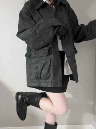 Military Wash Loose Fit Long Field Jacket