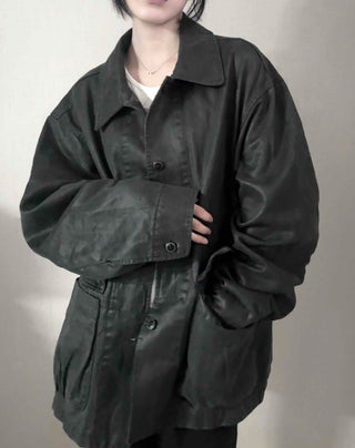 Military Wash Loose Fit Long Field Jacket