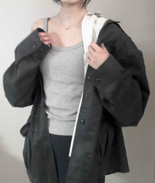 Military Wash Loose Fit Long Field Jacket