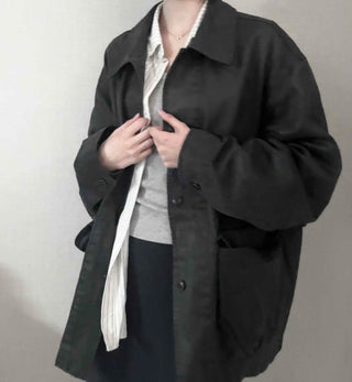 Military Wash Loose Fit Long Field Jacket