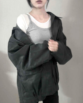 Military Wash Loose Fit Long Field Jacket