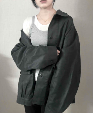 Military Wash Loose Fit Long Field Jacket