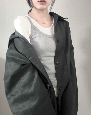 Military Wash Loose Fit Long Field Jacket