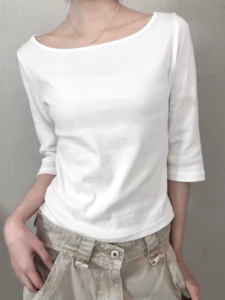 Asymmetrical Slash Neck Slim Ribbed Long Sleeve T-shirt