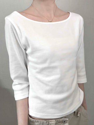Asymmetrical Slash Neck Slim Ribbed Long Sleeve T-shirt