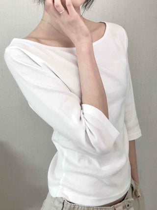 Asymmetrical Slash Neck Slim Ribbed Long Sleeve T-shirt