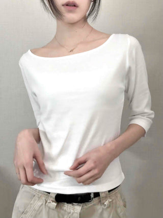 Asymmetrical Slash Neck Slim Ribbed Long Sleeve T-shirt