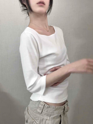 Asymmetrical Slash Neck Slim Ribbed Long Sleeve T-shirt