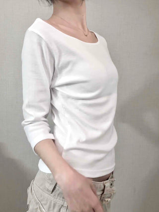 Asymmetrical Slash Neck Slim Ribbed Long Sleeve T-shirt