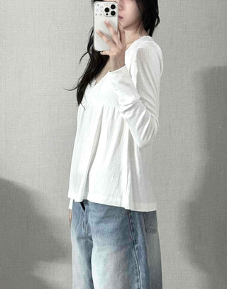 Romantic Peach Lace Empire Fluttering Long Sleeve T-shirt