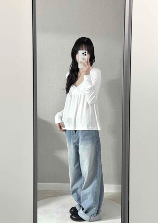 Romantic Peach Lace Empire Fluttering Long Sleeve T-shirt