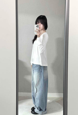 Romantic Peach Lace Empire Fluttering Long Sleeve T-shirt