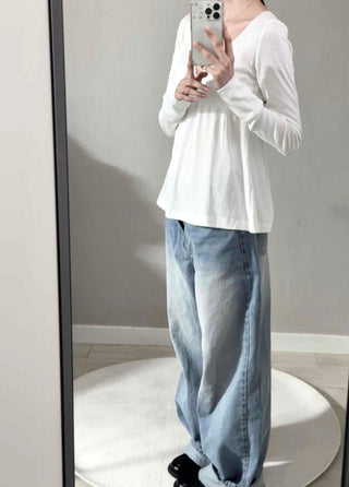 Romantic Peach Lace Empire Fluttering Long Sleeve T-shirt