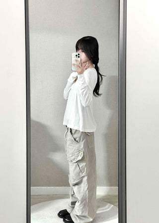 Romantic Peach Lace Empire Fluttering Long Sleeve T-shirt