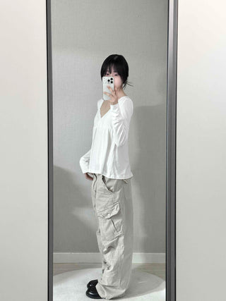 Romantic Peach Lace Empire Fluttering Long Sleeve T-shirt