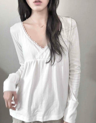 Romantic Peach Lace Empire Fluttering Long Sleeve T-shirt