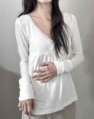 Romantic Peach Lace Empire Fluttering Long Sleeve T-shirt