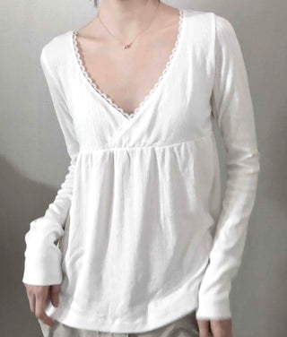 Romantic Peach Lace Empire Fluttering Long Sleeve T-shirt