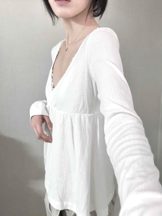 Romantic Peach Lace Empire Fluttering Long Sleeve T-shirt