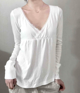 Romantic Peach Lace Empire Fluttering Long Sleeve T-shirt