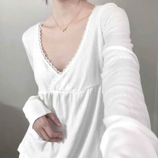 Romantic Peach Lace Empire Fluttering Long Sleeve T-shirt