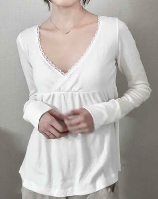Romantic Peach Lace Empire Fluttering Long Sleeve T-shirt