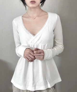 Romantic Peach Lace Empire Fluttering Long Sleeve T-shirt