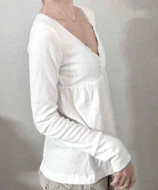 Romantic Peach Lace Empire Fluttering Long Sleeve T-shirt