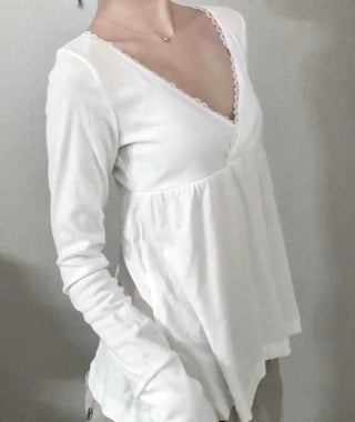 Romantic Peach Lace Empire Fluttering Long Sleeve T-shirt