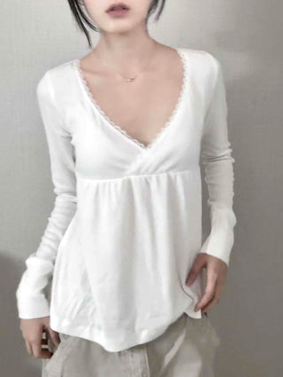 Romantic Peach Lace Empire Fluttering Long Sleeve T-shirt