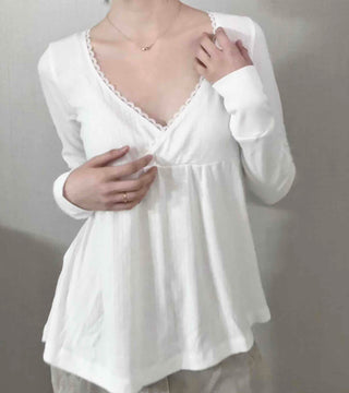 Romantic Peach Lace Empire Fluttering Long Sleeve T-shirt