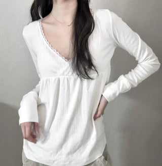 Romantic Peach Lace Empire Fluttering Long Sleeve T-shirt