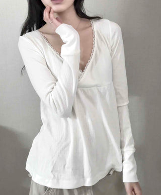 Romantic Peach Lace Empire Fluttering Long Sleeve T-shirt
