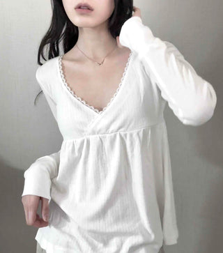 Romantic Peach Lace Empire Fluttering Long Sleeve T-shirt